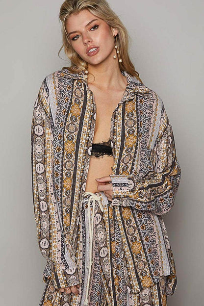 POL Long Sleeve Button Down Printed Shirt for Stylish Looks - Selvanelle