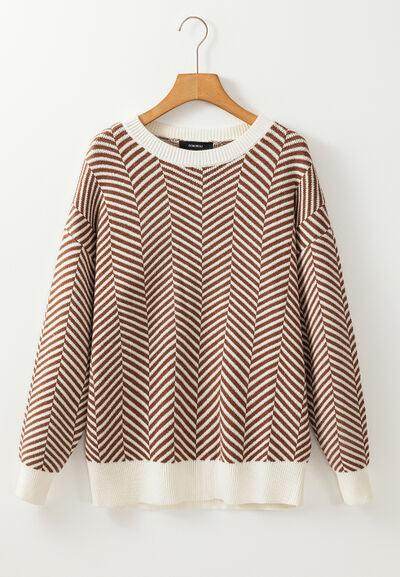 Striped Round Neck Long Sleeve Sweater for Women Fashion - Selvanelle