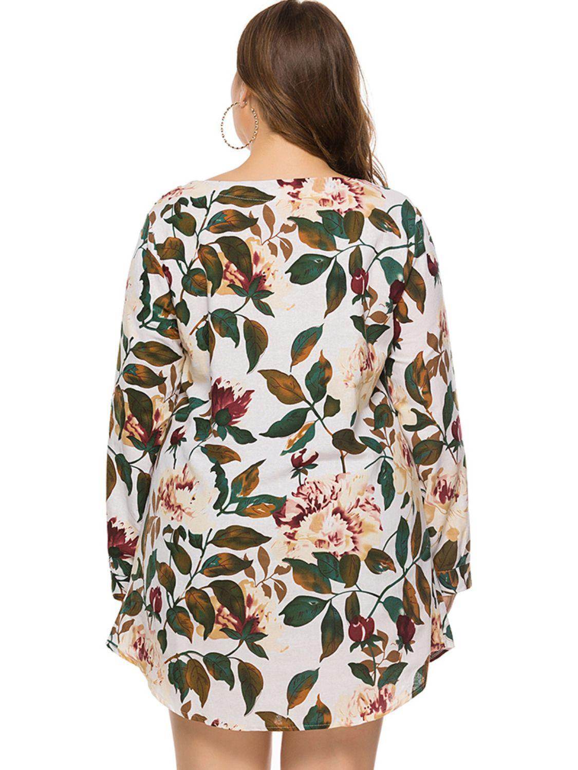 Full Size Floral Long Sleeve Mini Dress for Casual Wear - Selvanelle