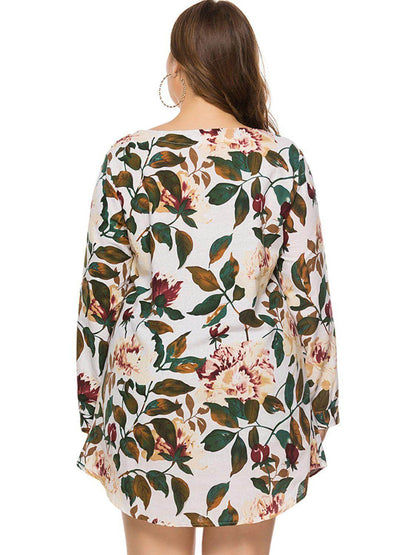 Full Size Floral Long Sleeve Mini Dress for Casual Wear - Selvanelle