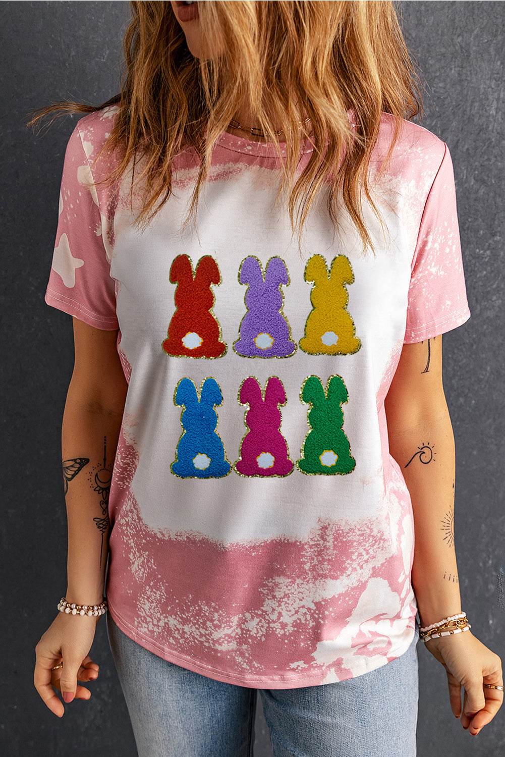 Rabbit Round Neck Short Sleeve T-Shirt - Selvanelle