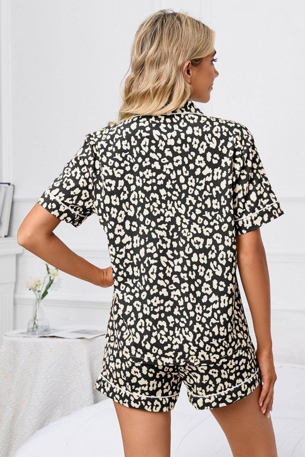Full Size Leopard Short Sleeve Top and Shorts Lounge Set Plus Size - Selvanelle