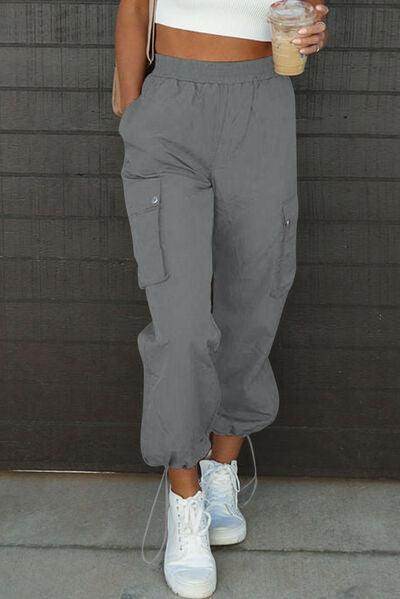 Drawstring Elastic Waist Pants with Pockets for Women - Selvanelle
