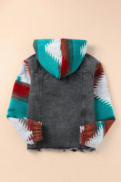 Drawstring Hooded Pocketed Denim Jacket for Women - Selvanelle