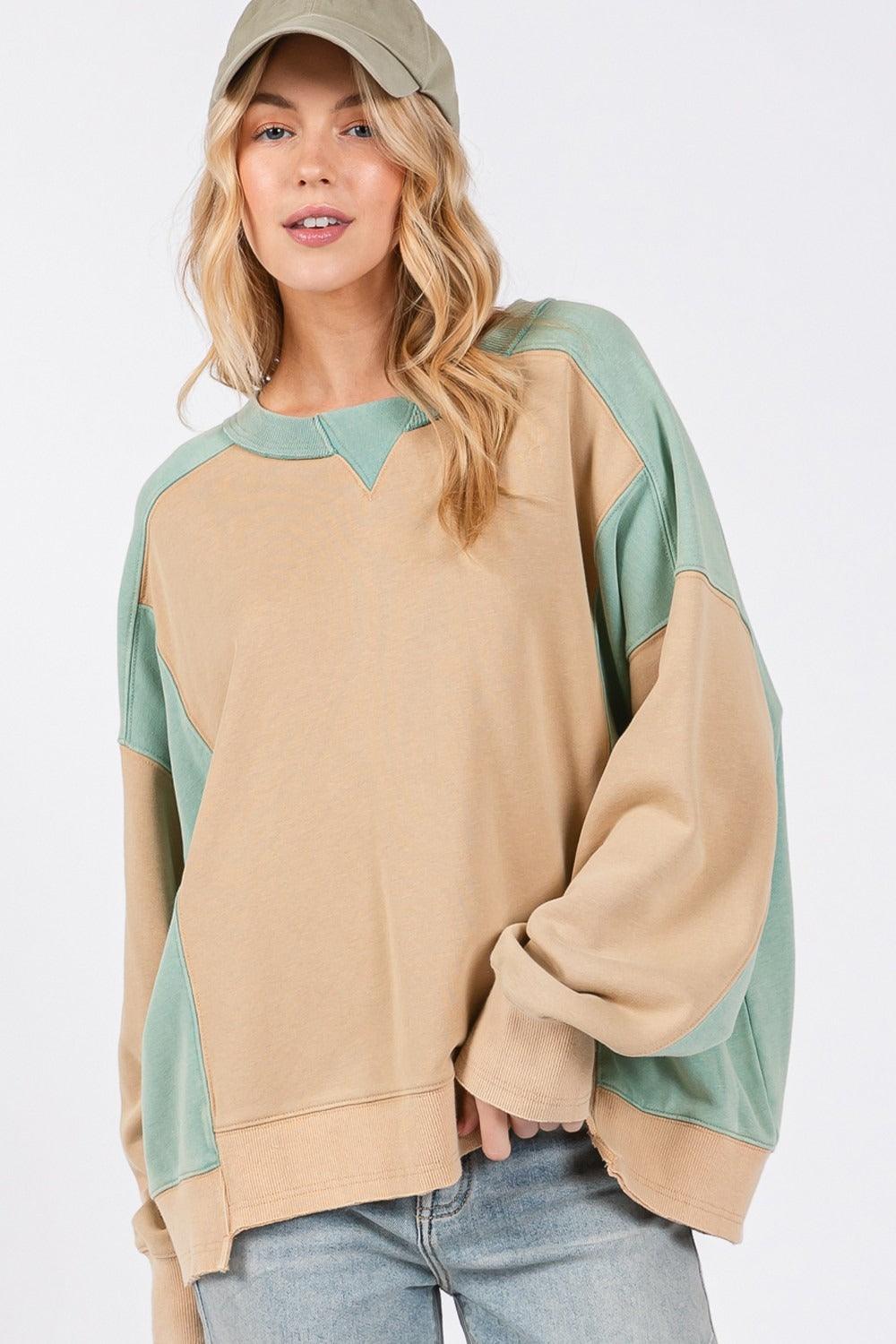 SAGE + FIG Color Block Round Neck Sweatshirt for Women