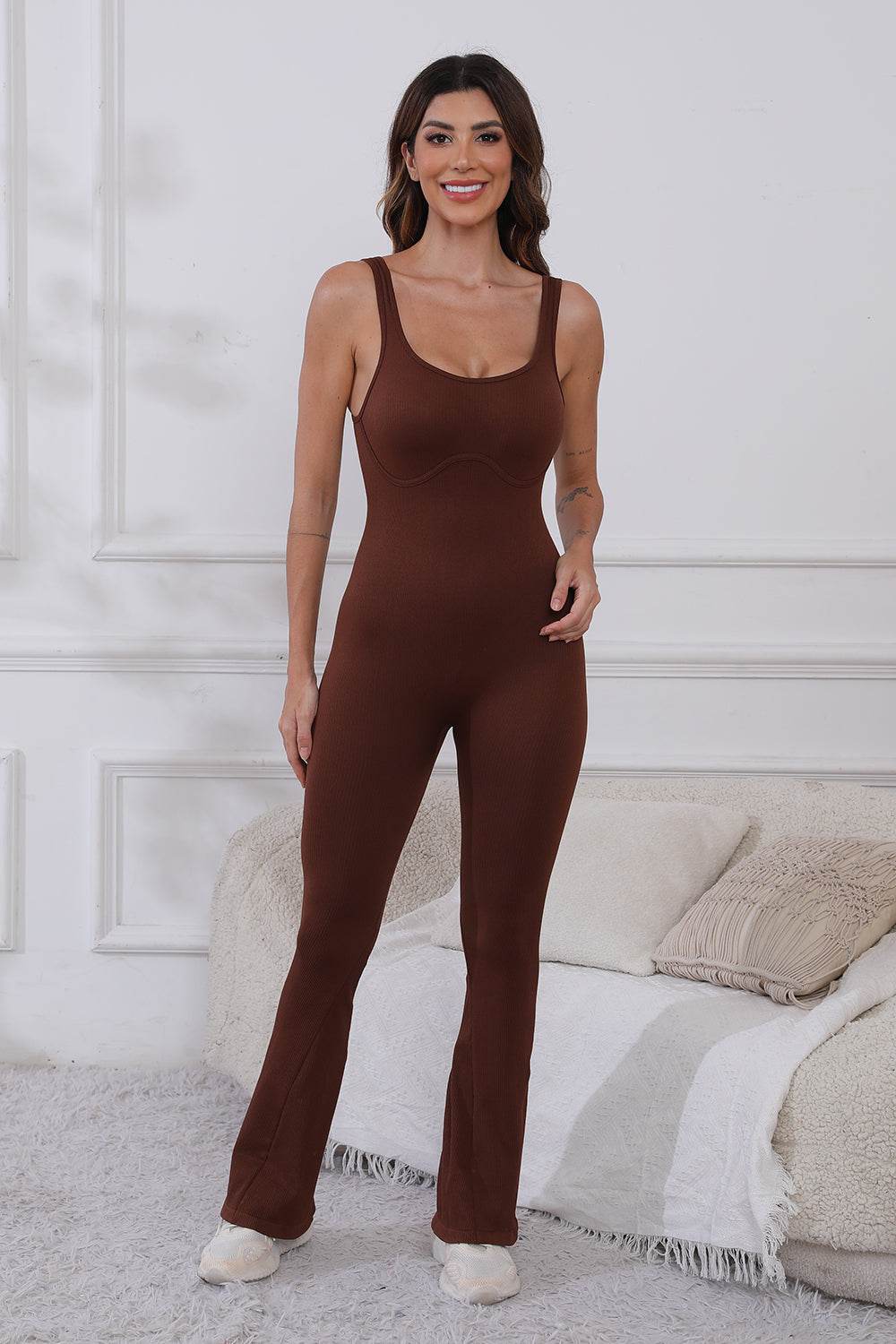 Scoop Neck Wide Strap Active Jumpsuit - Selvanelle