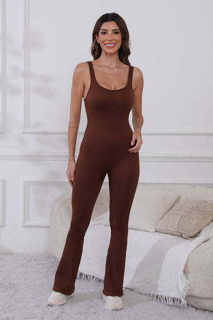Scoop Neck Wide Strap Active Jumpsuit - Selvanelle