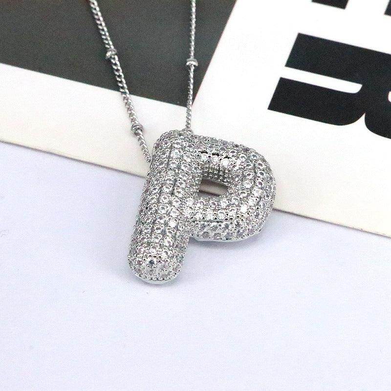 Copper Inlaid Zircon Letter Pendant Necklace for Women - Selvanelle