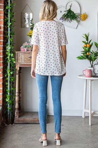 Heimish Full Size Crisscross Ditsy Floral Babydoll Top Plus Size - Selvanelle