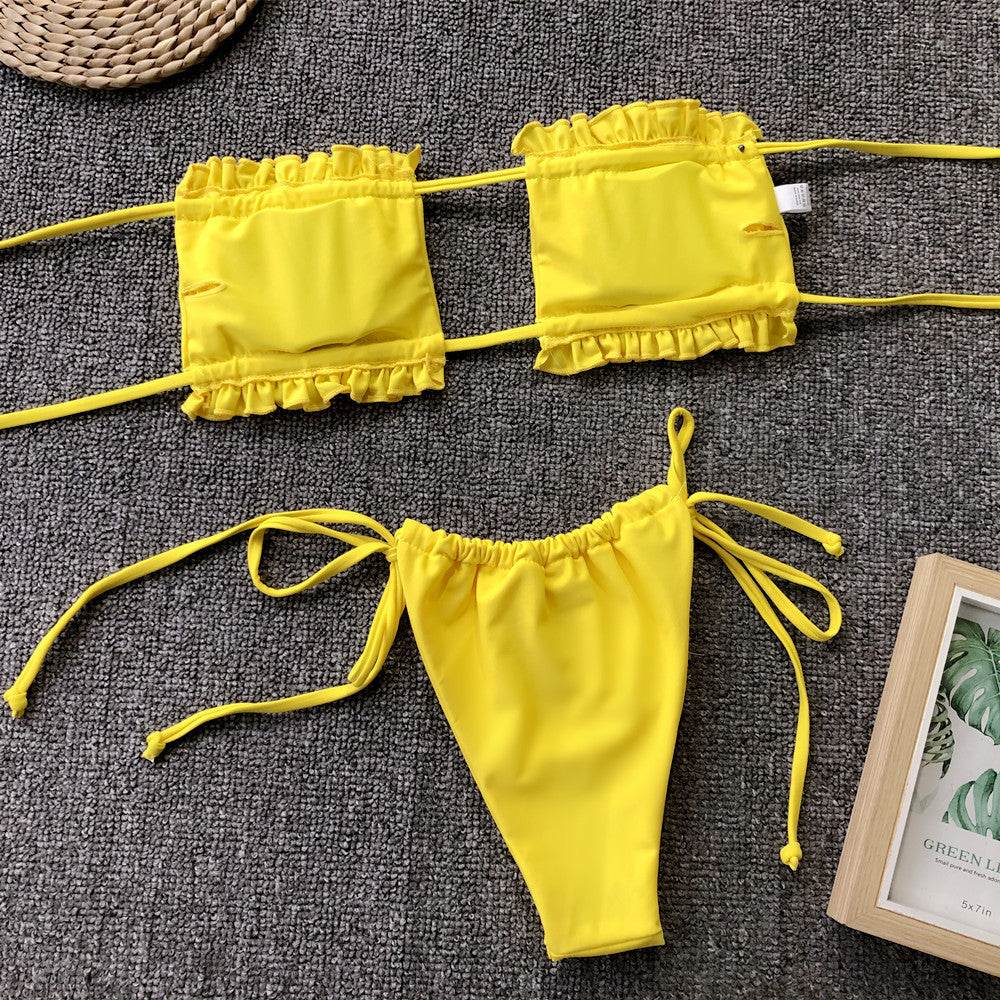 Frill Trim Ruched Bikini Set - Selvanelle