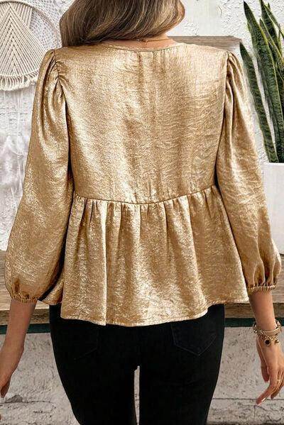 Tied Peplum Three-Quarter Sleeve Blouse for Women - Selvanelle