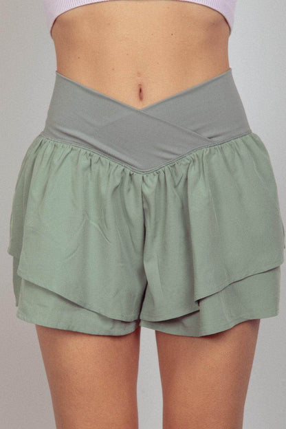 Very J V-Shaped High Waist Layered Active Shorts for Women - Selvanelle