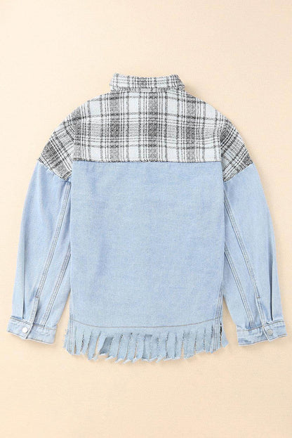 Plaid Pocketed Snap Down Denim Jacket for Stylish Comfort - Selvanelle