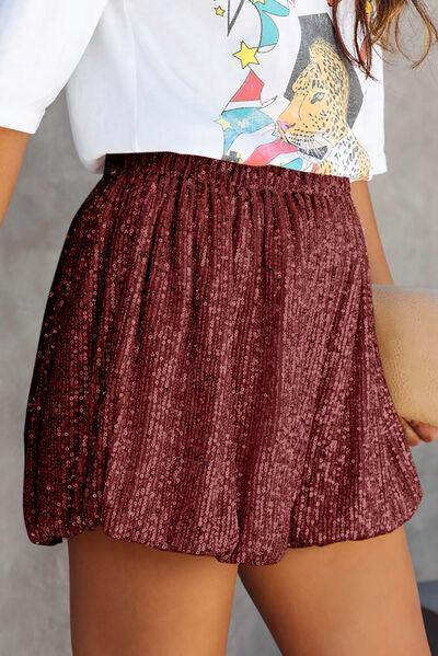 Stylish Sequin Elastic Waist Shorts for Women Fashion - Selvanelle