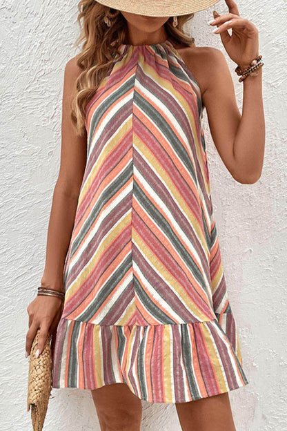 Perfee Striped Round Neck Sleeveless Mini Dress for Women - Selvanelle