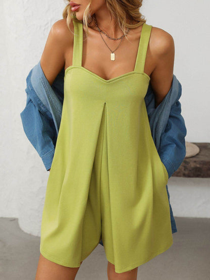 Mandy Sweetheart Neck Wide Strap Romper with Pockets - Selvanelle