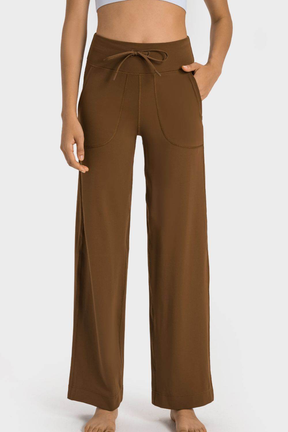 Millennia Drawstring Waist Wide Leg Sports Pants with Pockets - Selvanelle