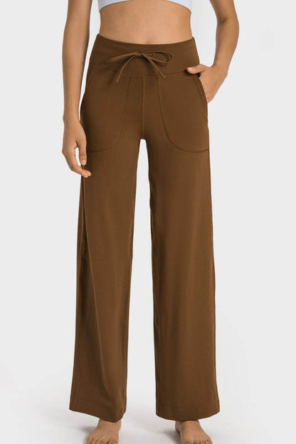 Millennia Drawstring Waist Wide Leg Sports Pants with Pockets - Selvanelle