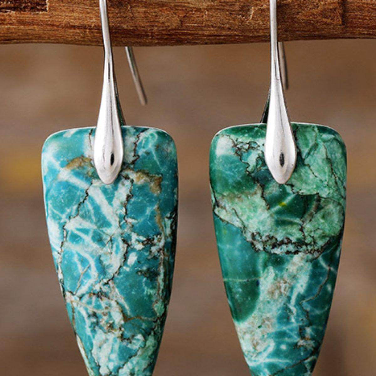 Natural Stone Geometric Shape Earrings in Platinum and Gold - Selvanelle
