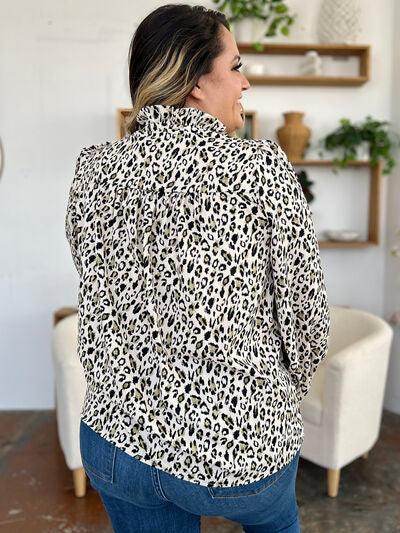 Double Take Full Size Leopard Long Sleeve Blouse for Women - Selvanelle