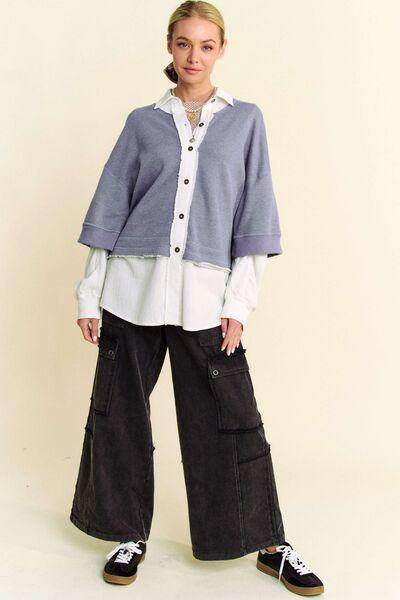 Davi & Dani Faux Layered French Terry Contrast Top Style - Selvanelle