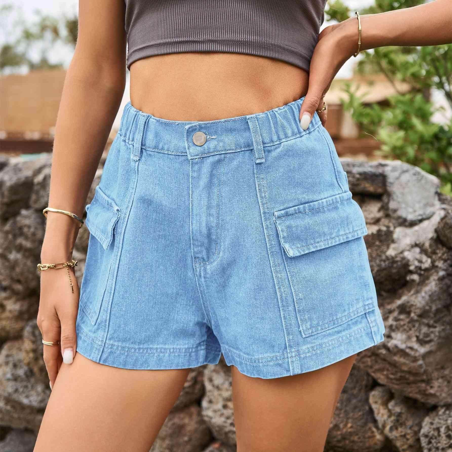 High-Waist Denim Shorts with Pockets for Casual Style - Selvanelle
