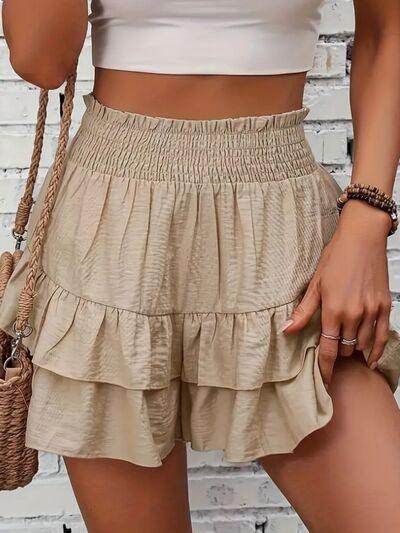 Smocked Layered Shorts for Women in Ruffled Sheer Style - Selvanelle