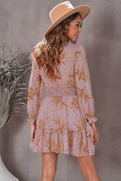 Floral Deep V Flounce Sleeve Mini Dress for Casual Chic - Selvanelle