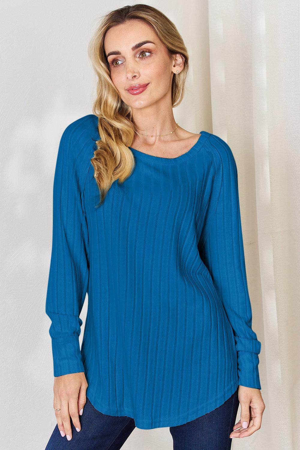 Basic Bae Full Size Ribbed Round Neck Slit T-Shirt for Women - Selvanelle