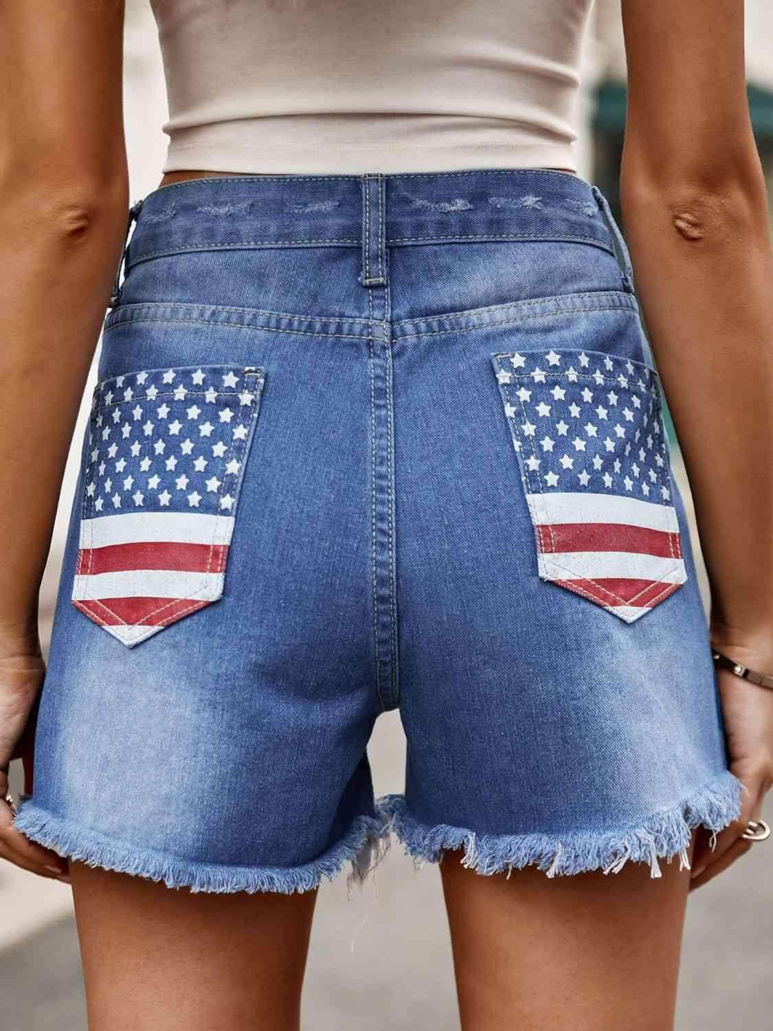 Raw Hem Denim Shorts with Pockets for Casual Style - Selvanelle