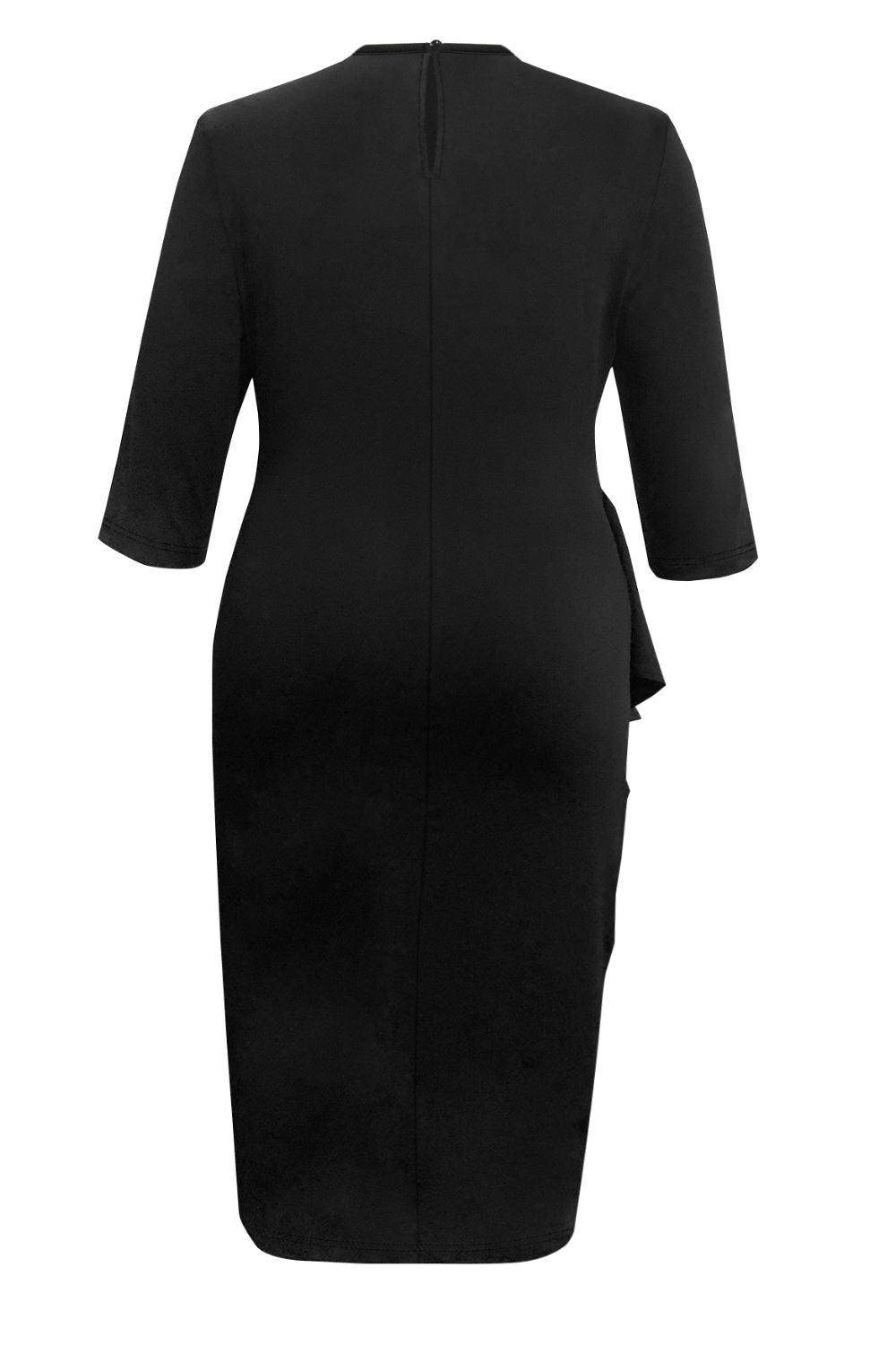 Plus Size Ruffle Trim Round Neck Long Sleeve Dress for Women - Selvanelle