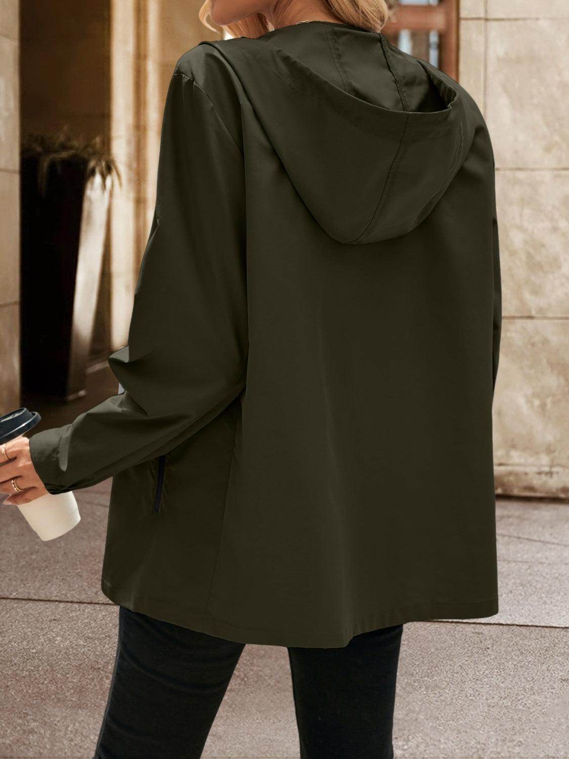 Ivy Lane Pocketed Zip Up Hooded Jacket for Women - Selvanelle
