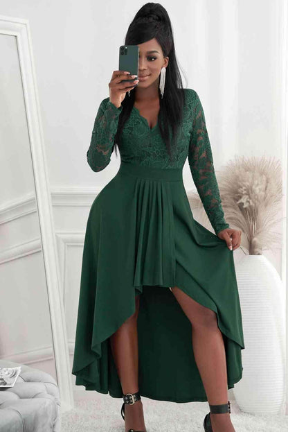 Lace High-Low V-Neck Dress for Elegant Evening Wear - Selvanelle