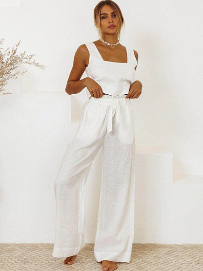 Square Neck Sleeveless Top and Pants Set for Women - Selvanelle