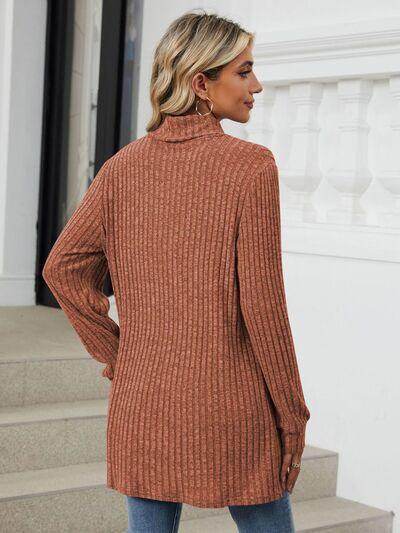 Ribbed Mock Neck Long Sleeve T-Shirt for Women Stylish Wear - Selvanelle