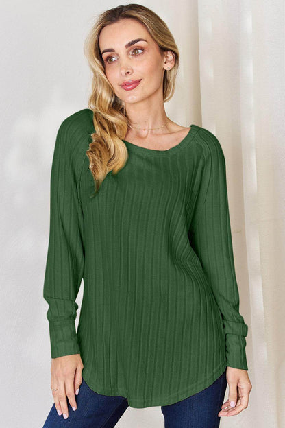 Basic Bae Full Size Ribbed Round Neck Slit T-Shirt for Women - Selvanelle