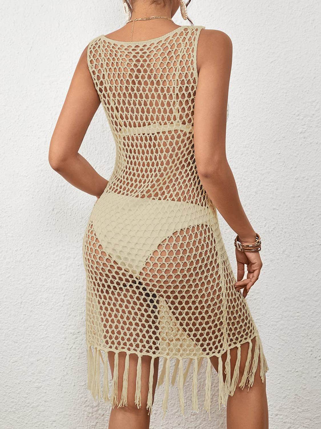 Tassel Hem Hollow Out Sleeveless Cover Up - Selvanelle