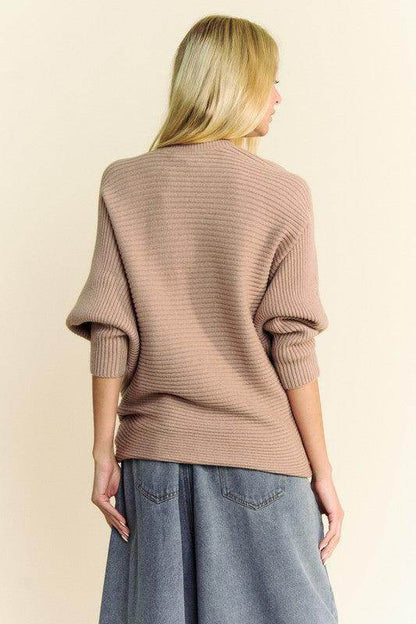 Davi & Dani Round Neck Batwing Sleeve Sweater for Women - Selvanelle