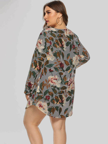 Full Size Floral Long Sleeve Mini Dress for Casual Wear - Selvanelle