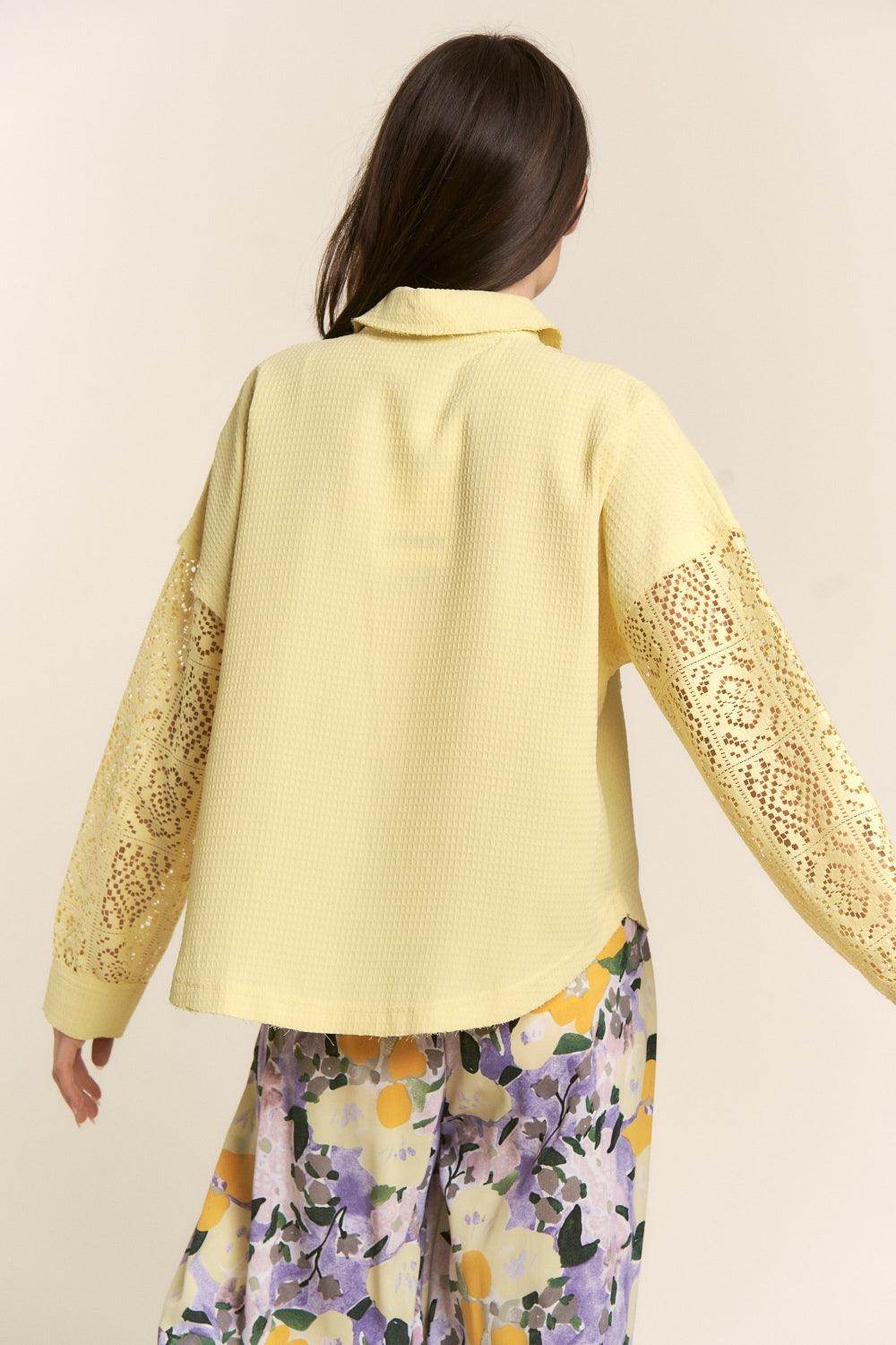 J.NNA Button Down Lace Long Sleeve Waffle Shirt for Women - Selvanelle