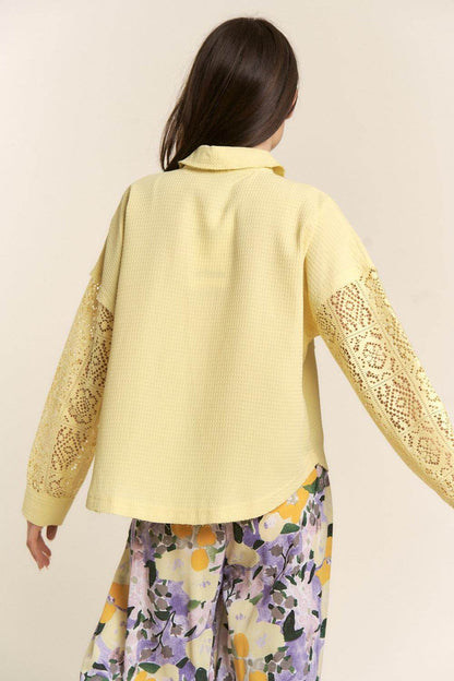 J.NNA Button Down Lace Long Sleeve Waffle Shirt for Women - Selvanelle