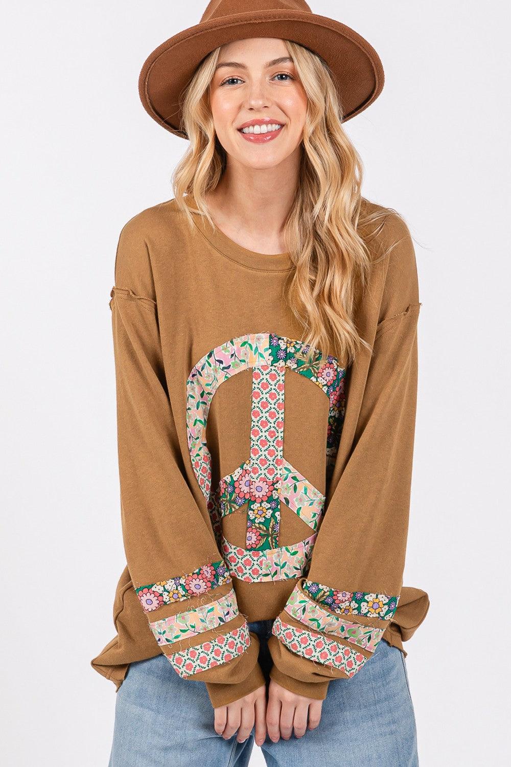 SAGE + FIG Peace Applique Patch Long Sleeve Top for Women