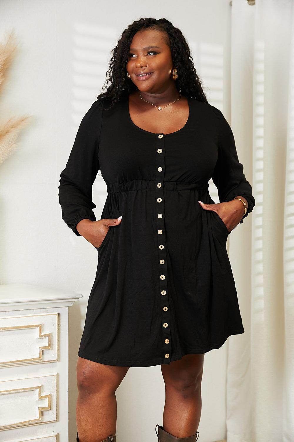 Double Take Scoop Neck Empire Waist Long Sleeve Magic Dress - Selvanelle