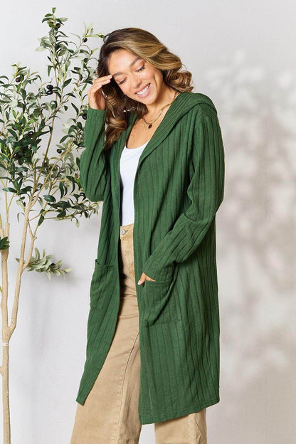 Basic Bae Full Size Hooded Sweater Cardigan for Women - Selvanelle