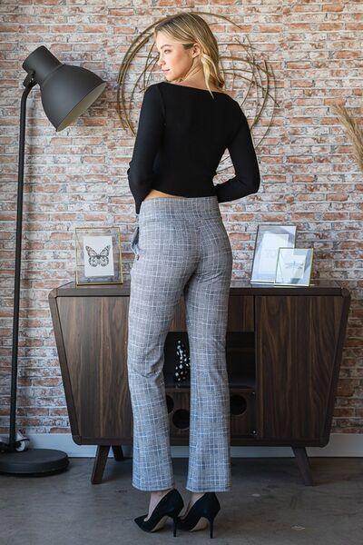 Heimish Full Size Plaid Flare Pants With Wide Waist Band Plus Size - Selvanelle
