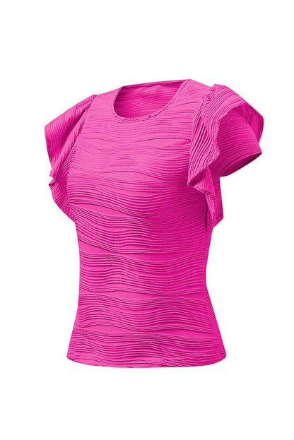 Textured Round Neck Cap Sleeve Top for Casual Style - Selvanelle
