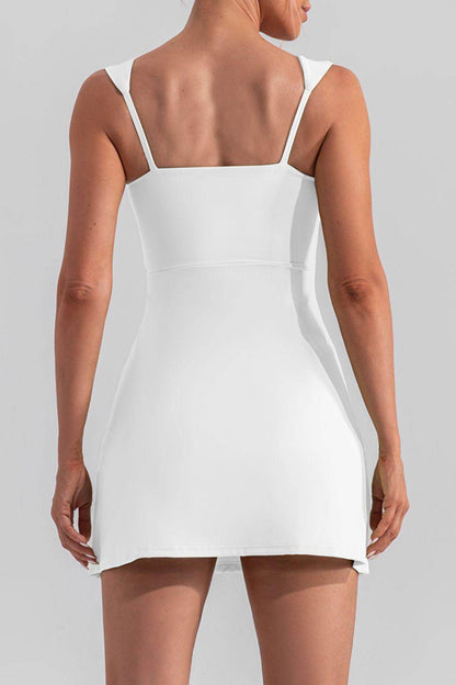 Square Neck Sleeveless Slit Mini Active Dress for Women - Selvanelle