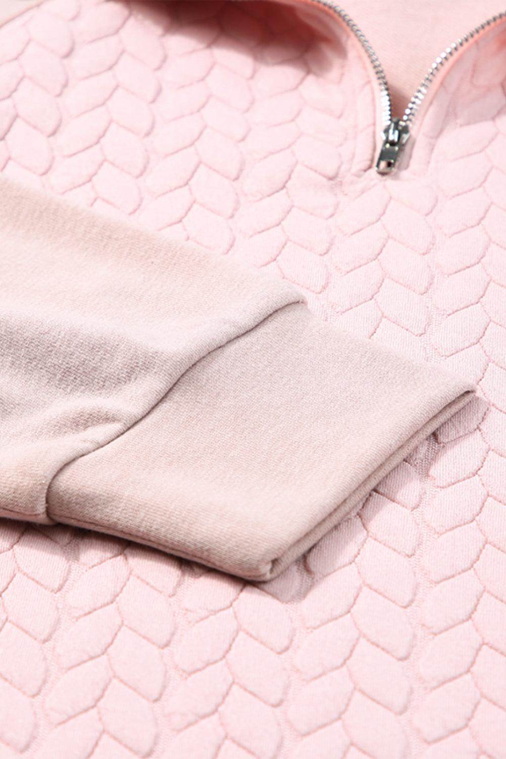 Textured Quarter Zip Long Sleeve Sweatshirt for Women - Selvanelle