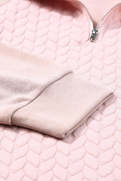 Textured Quarter Zip Long Sleeve Sweatshirt for Women - Selvanelle