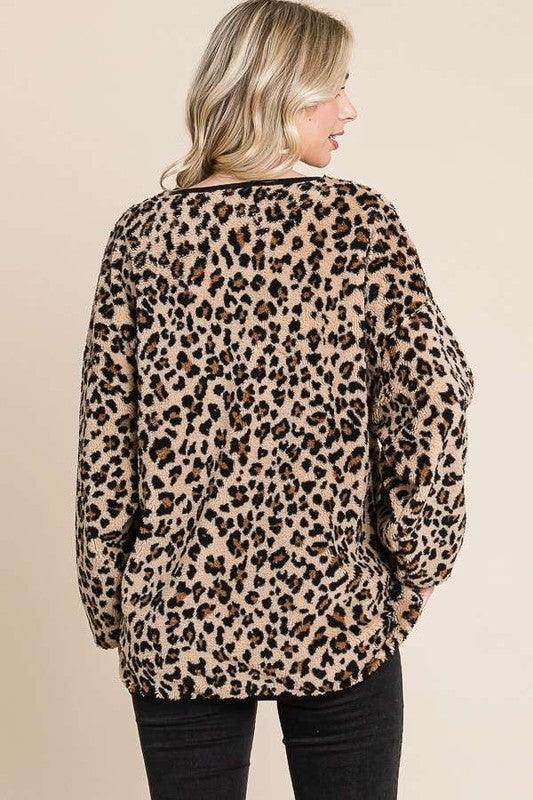 Culture Code Leopard Faux Fur Round Neck Top for Women